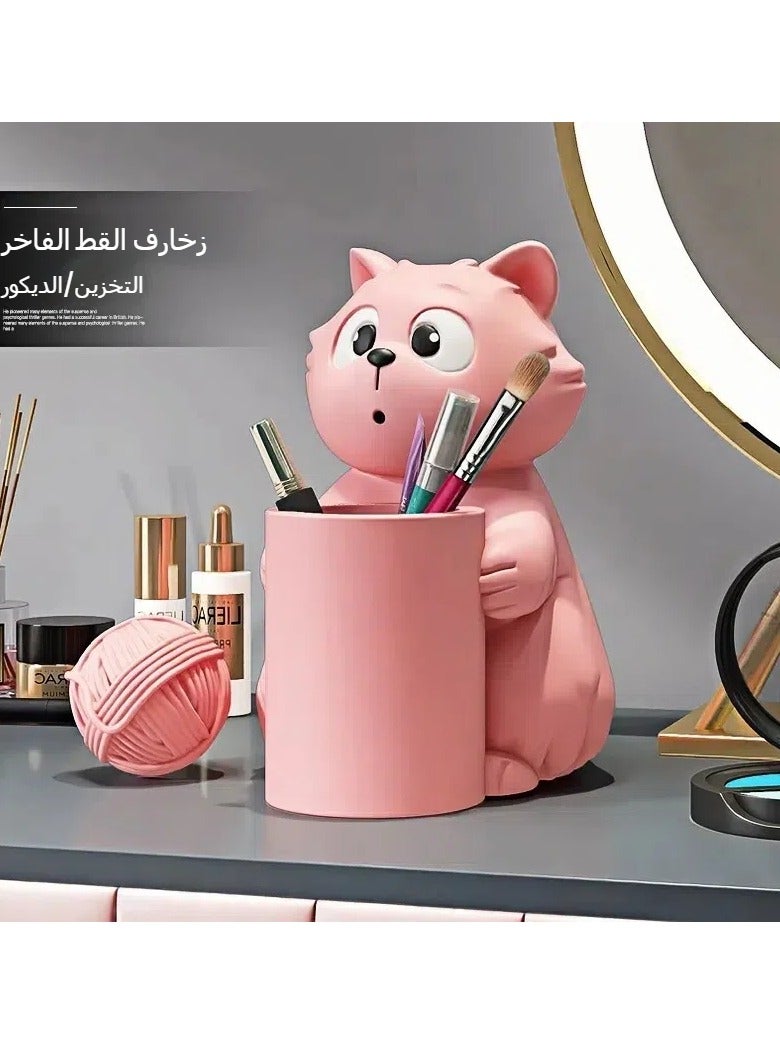Cat Pen Holder Ornament Home Accessories Cute Children Boys Girls Desktop Desk Office Storage Bucket Gift (Pink) - Image 2